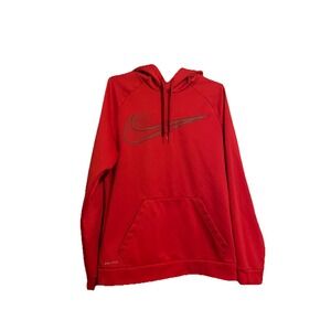 Nike Hoodie Men Small Red Dry Fit Sweater Big Swoosh Kangaroo Pocket Sz Small